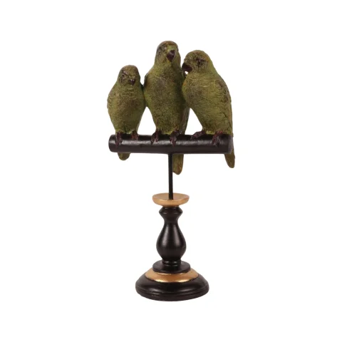 Papegaaienbeeld op voet - groen - 33 cm