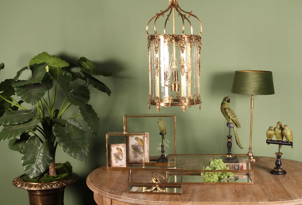 Statue de perroquet sur pied - vert - 33 cm
