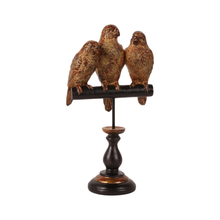 Statue de perroquet sur pied - or - 33 cm