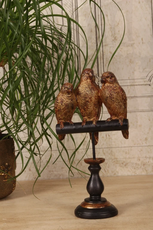 Statue de perroquet sur pied - or - 33 cm