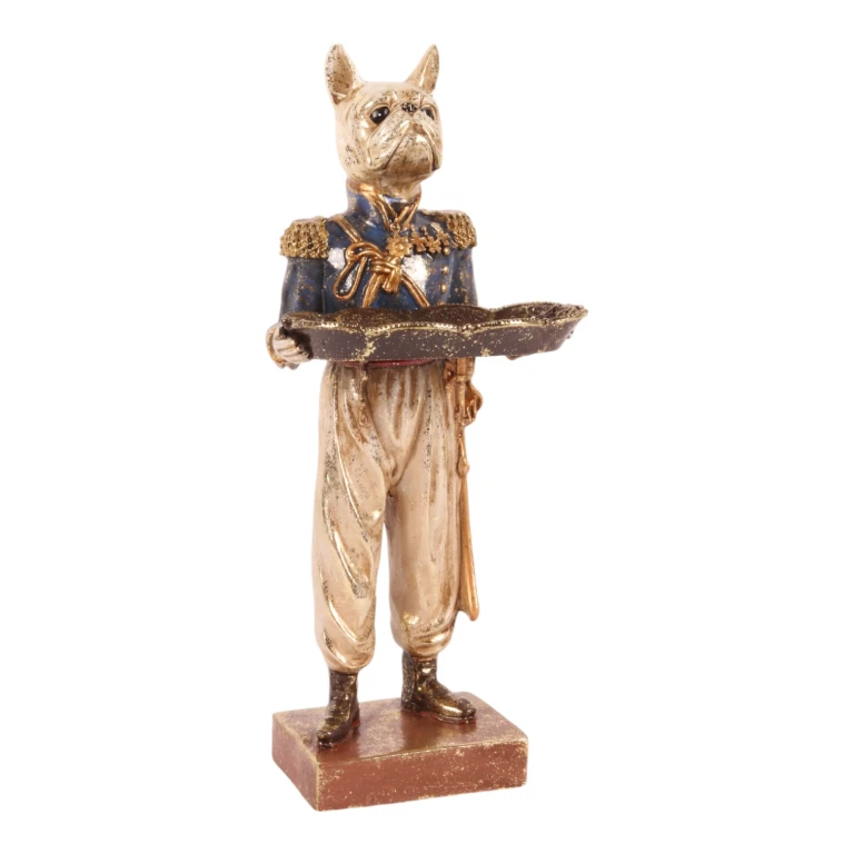 Statue de chien avec plateau - bleu - 35 cm