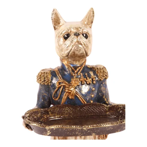 Hondenbeeld met dienblad - blauw - 35 cm