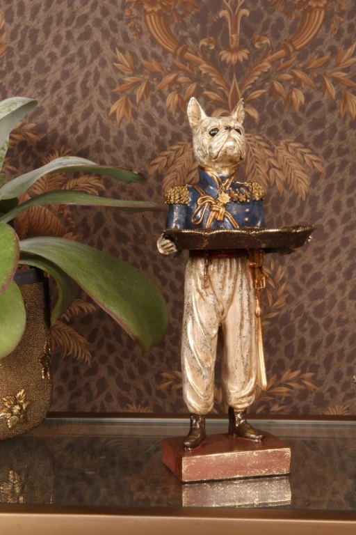 Statue de chien avec plateau - bleu - 35 cm