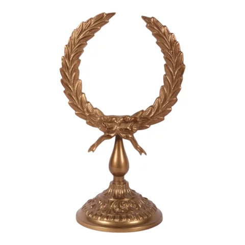 Lauwerkrans op voet - goud - 28 cm - aluminium
