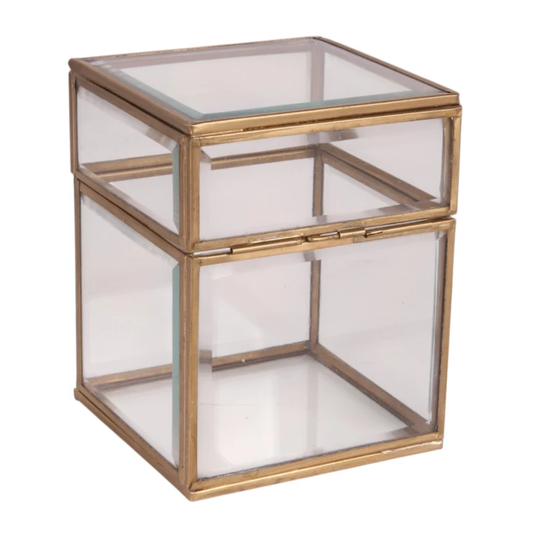 Boîte à bijoux 10x10x13 cm - or - laiton et verre