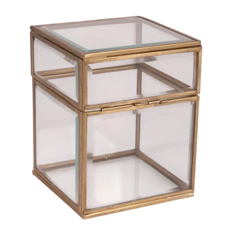 Sieradendoos 10x10x13 cm - goud - messing en glas