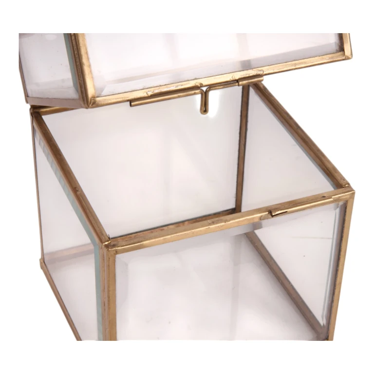 Boîte à bijoux 10x10x13 cm - or - laiton et verre