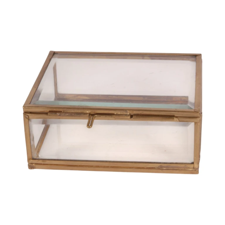 Boîte à bijoux 11 x 9 x 4,5 cm - or - laiton et verre