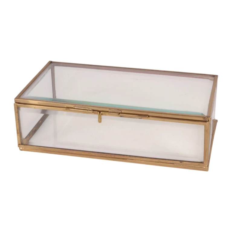 Boîte à bijoux 17,5 x 10 x 5,5 cm - or - laiton et verre