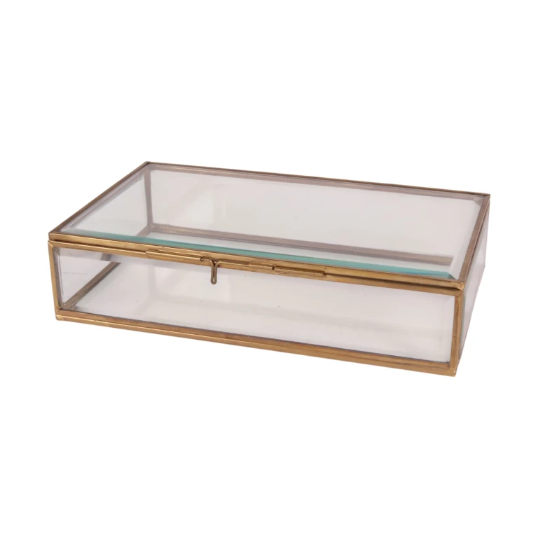 Boîte à bijoux 22,5 x 14 x 5,5 cm - or - laiton et verre