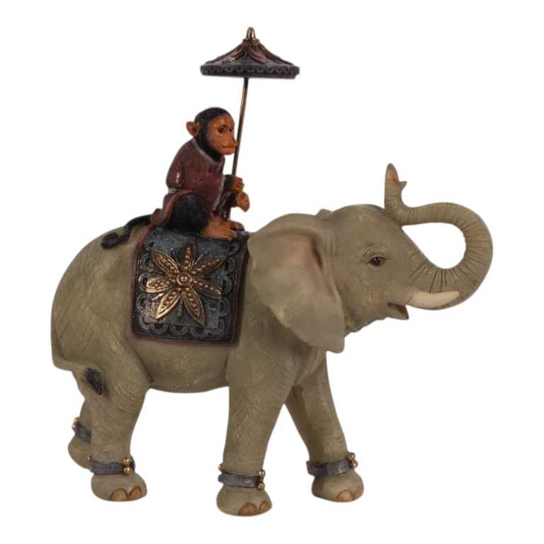 Statue d'animal Olifant avec singe - brun - 19 cm