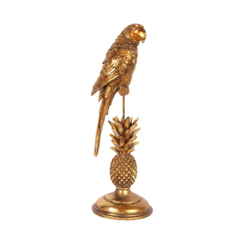 Papegaai op voet - goud - 33 cm - 1 stuk