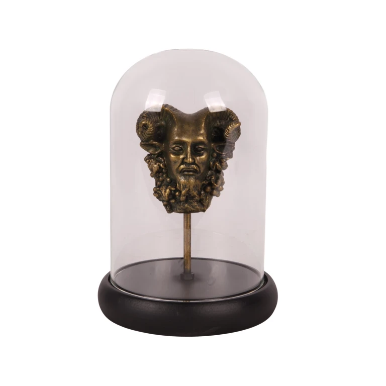 Figurine de Bacchus sous cloche en verre - or - 23 cm - résine artistique