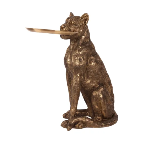 Luipaard met Dienblad 62 cm - Goud - Resin