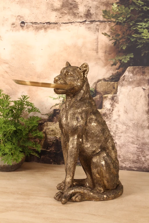 Léopard avec plateau - doré - 62 cm
