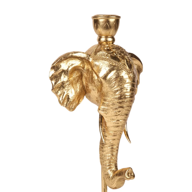 Candélabre éléphant - 35,5 cm - or - résine synthétique