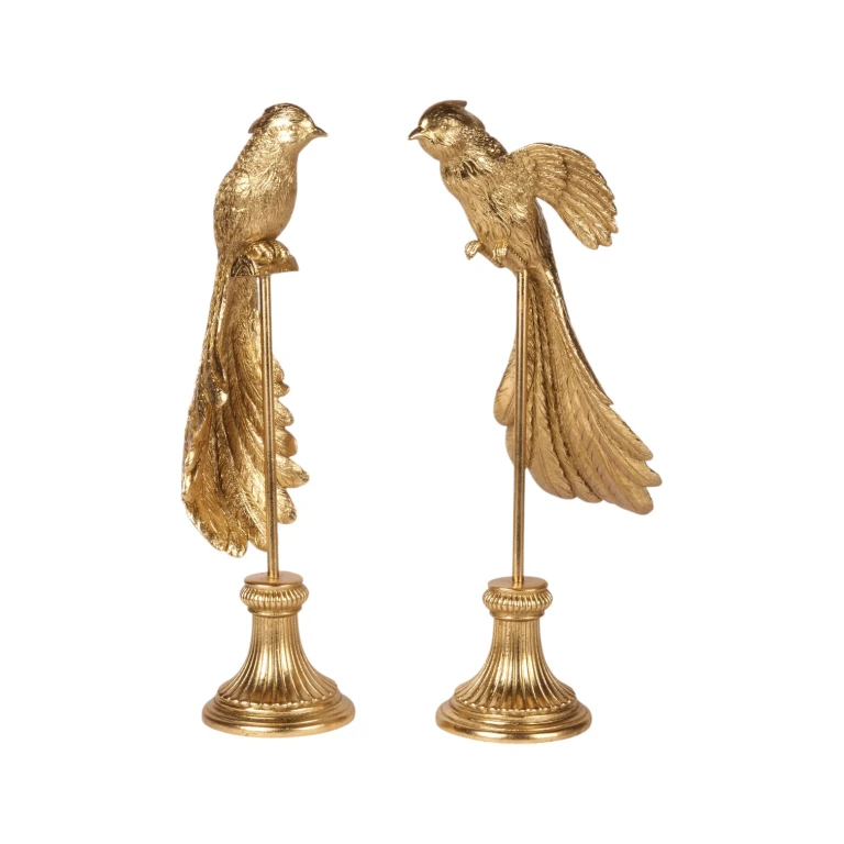 Statue d'oiseau sur socle - or - 49 cm