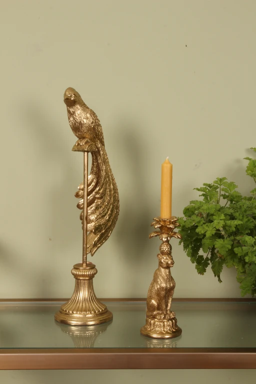 Statue d'oiseau sur socle - or - 49 cm