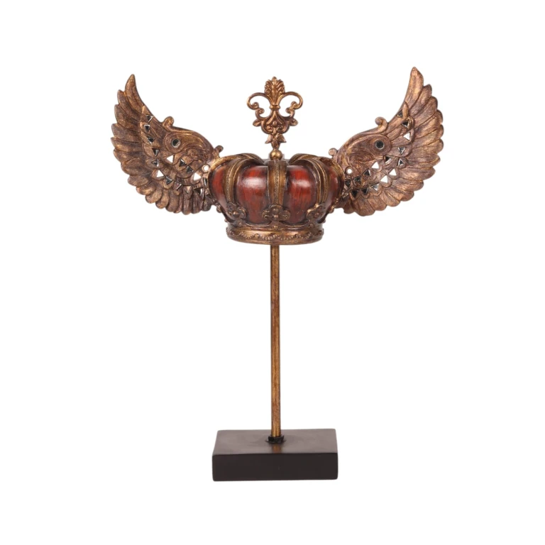 Couronne sur socle - rouge/or - 36,5 cm - résine synthétique