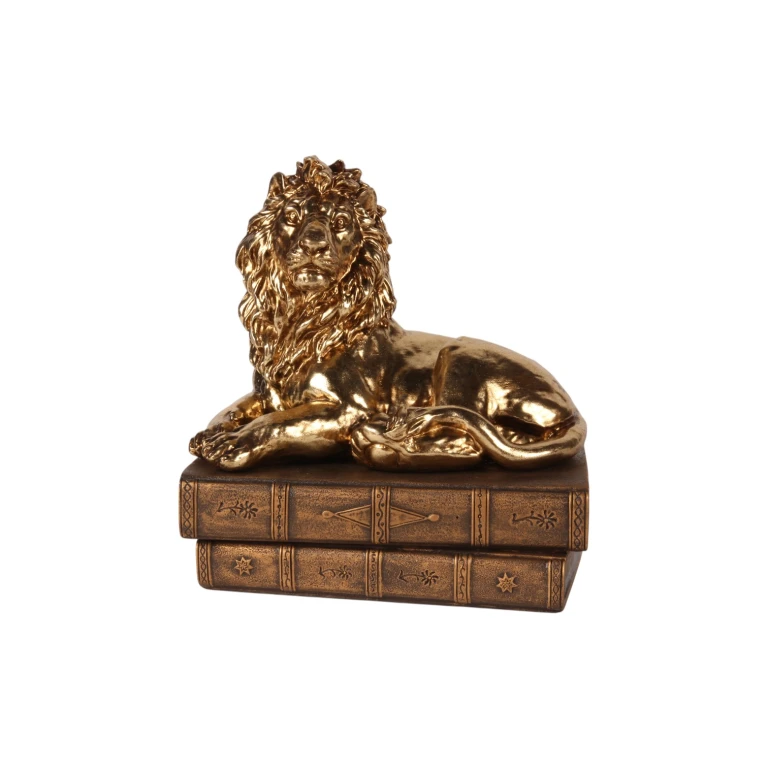 Statue de lion sur livres - or - 21 cm