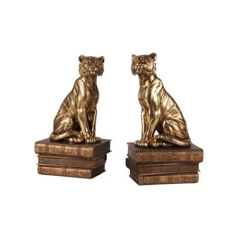 Tijgerbeeld op boeken - goud - 29 cm