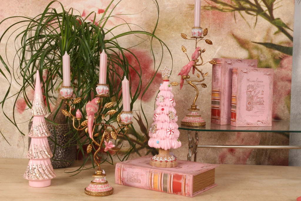 Mini sapin de Noël - rose - 35,5 cm - résine synthétique