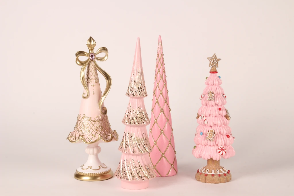 Mini sapin de Noël - rose - 31,5 cm - résine synthétique
