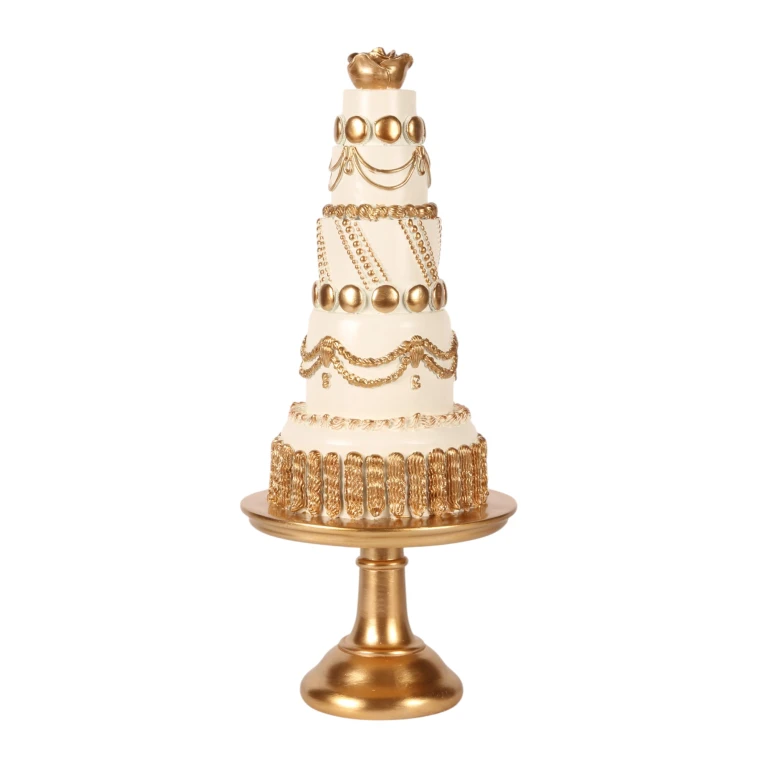 Gâteau décoratif - blanc/crème avec or - 47 cm - résine artistique
