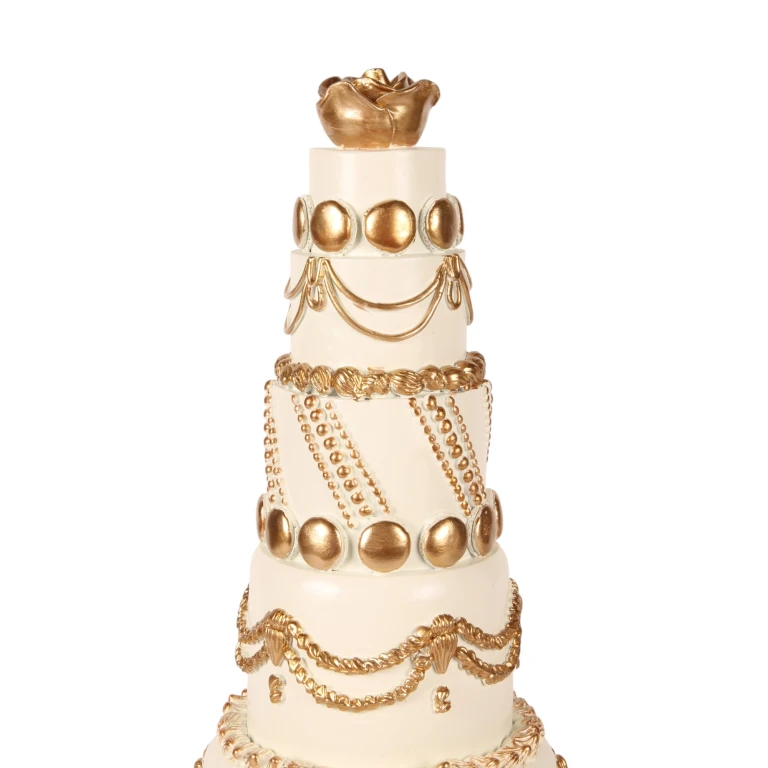 Gâteau décoratif - blanc/crème avec or - 47 cm - résine artistique