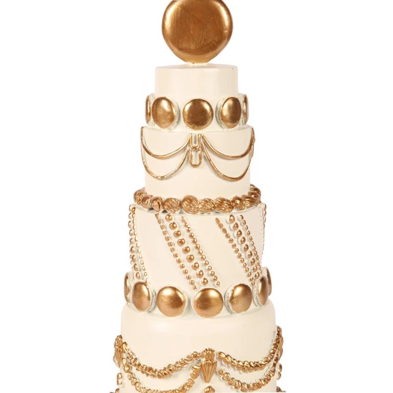 Gâteau décoratif - blanc/crème avec or - 33,5 cm - résine synthétique