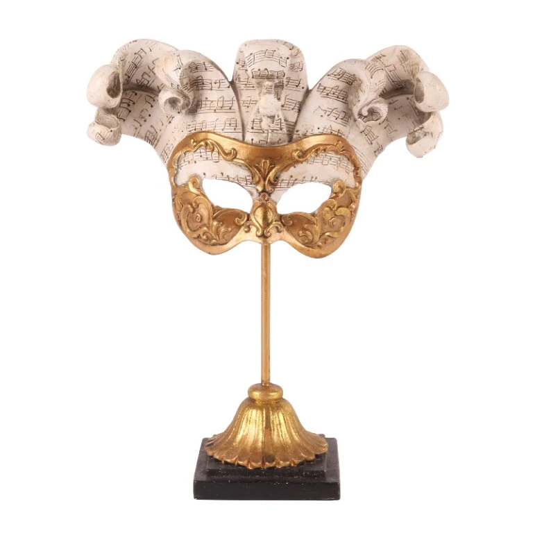 Masque décoratif sur pied - or - 28 cm - résine artistique