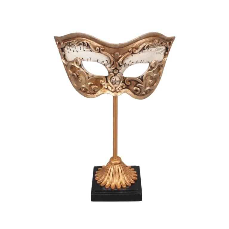 Masque décoratif sur pied - or - 20,5 cm - résine synthétique