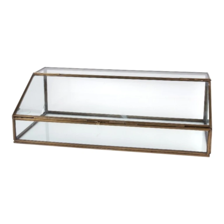 Boîte de rangement rectangulaire - 15 cm - or - laiton et verre