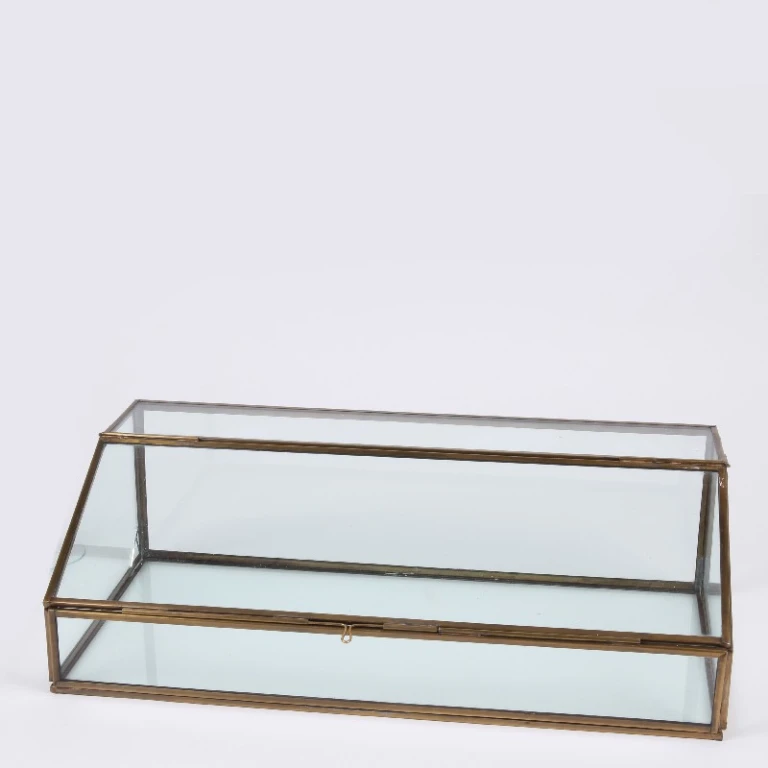 Boîte de rangement rectangulaire - 15 cm - or - laiton et verre