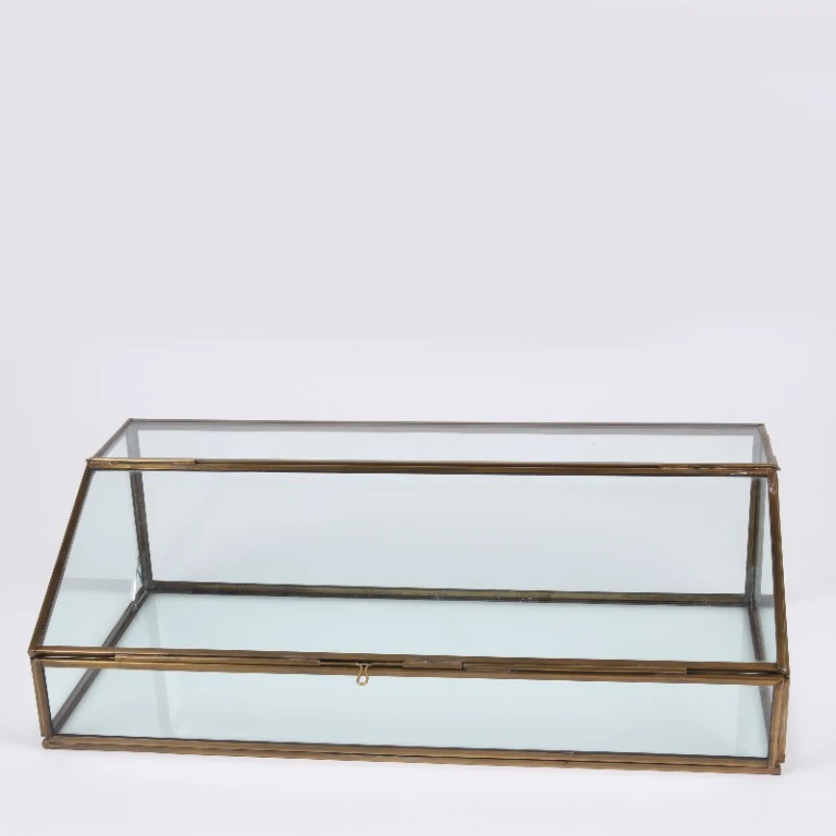 Boîte de rangement rectangulaire - 15 cm - or - laiton et verre
