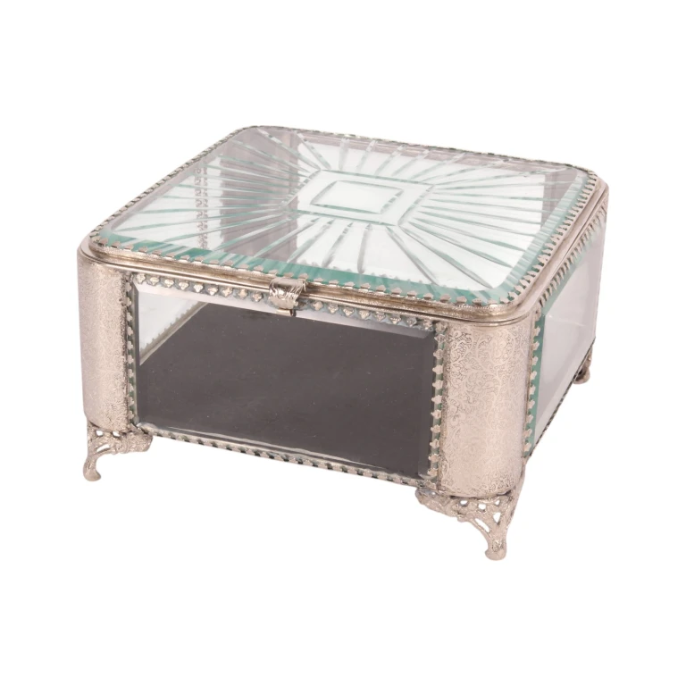 Boîte de rangement carrée - 21 x 21 x 13 cm - argent - verre