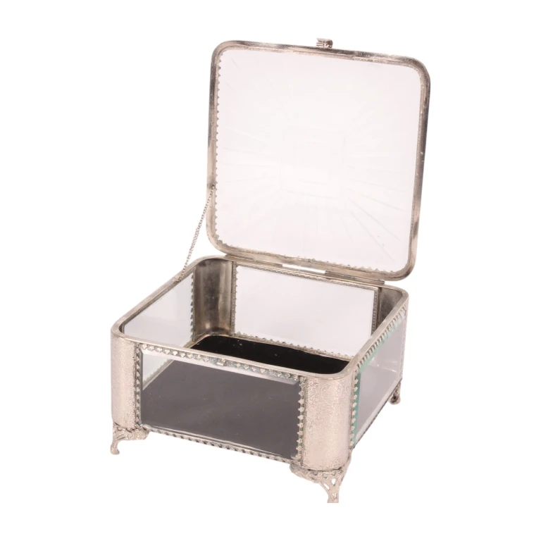 Boîte de rangement carrée - 21 x 21 x 13 cm - argent - verre