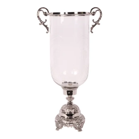 Windlicht Assiya 59,5 cm - Zilver - Koper / Glas