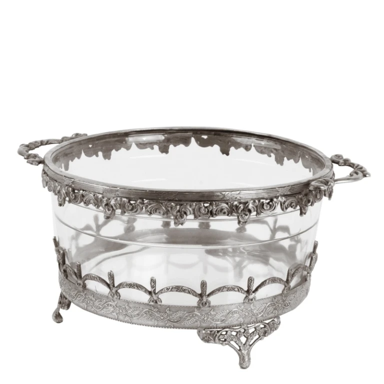Bougeoir - argent - laiton et verre - 14 cm
