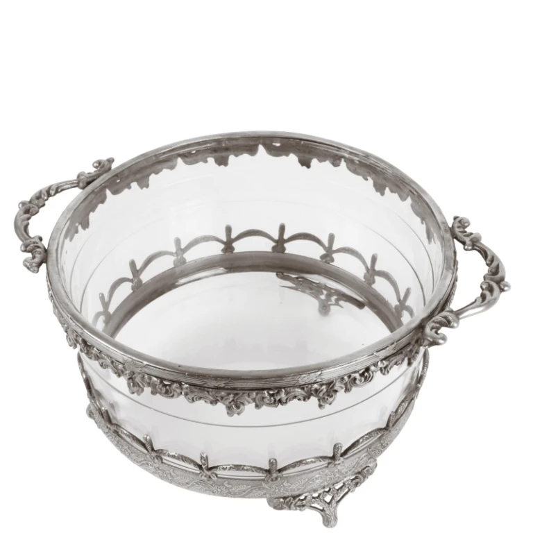 Bougeoir - argent - laiton et verre - 14 cm