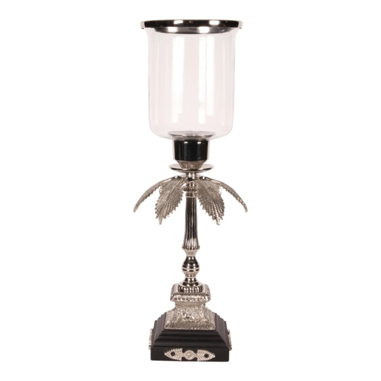 Lanterne à vent - 60 cm - argent - laiton et verre