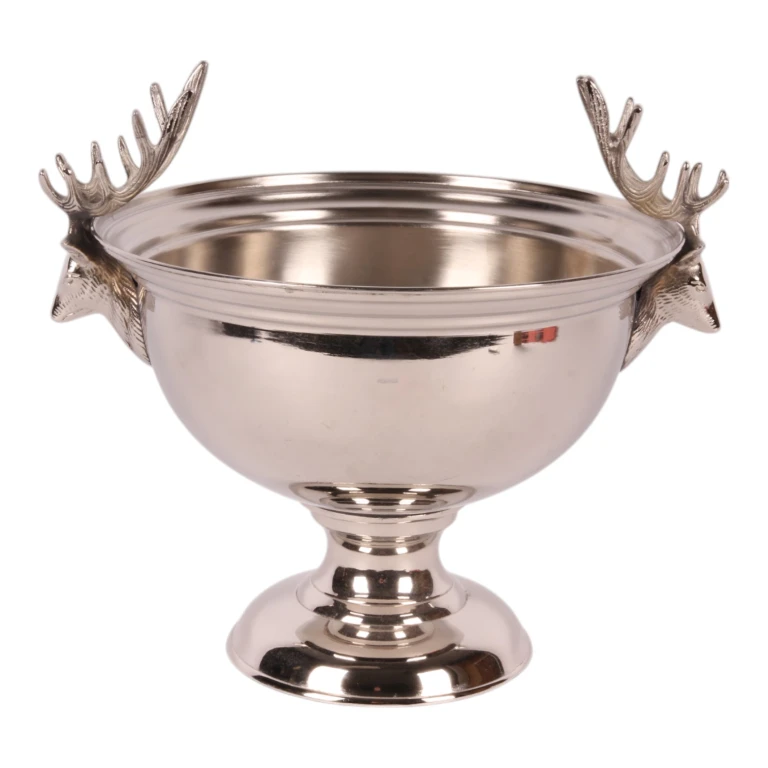 Refroidisseur à vin avec têtes de cerf - laiton argenté - 27,5 cm