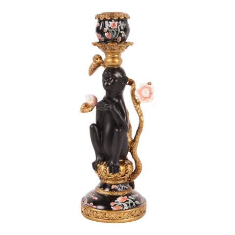 Kandelaar Aap 25.5 cm - Zwart - Resin