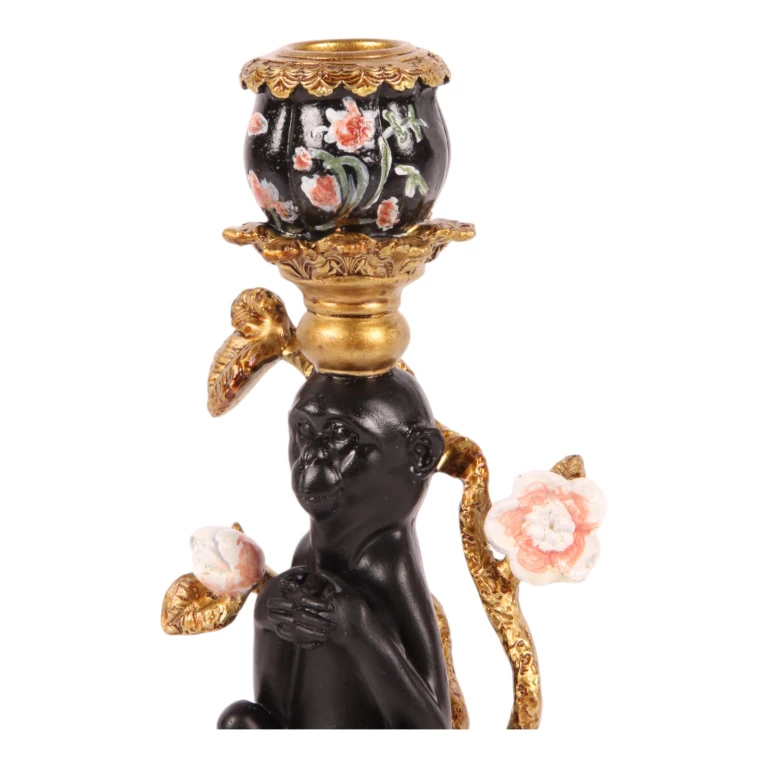 Candélabre Singe - 25,5 cm - noir - résine synthétique