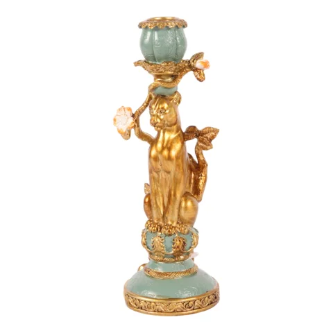 Kandelaar Luipaard 25.5 cm - Goud - Resin