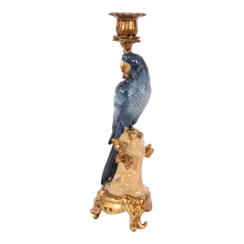Kandelaar Papegaai 33 cm - Blauw - Resin