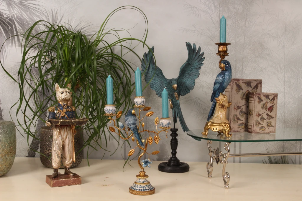 Chandelier Perroquet - 33 cm - bleu - résine