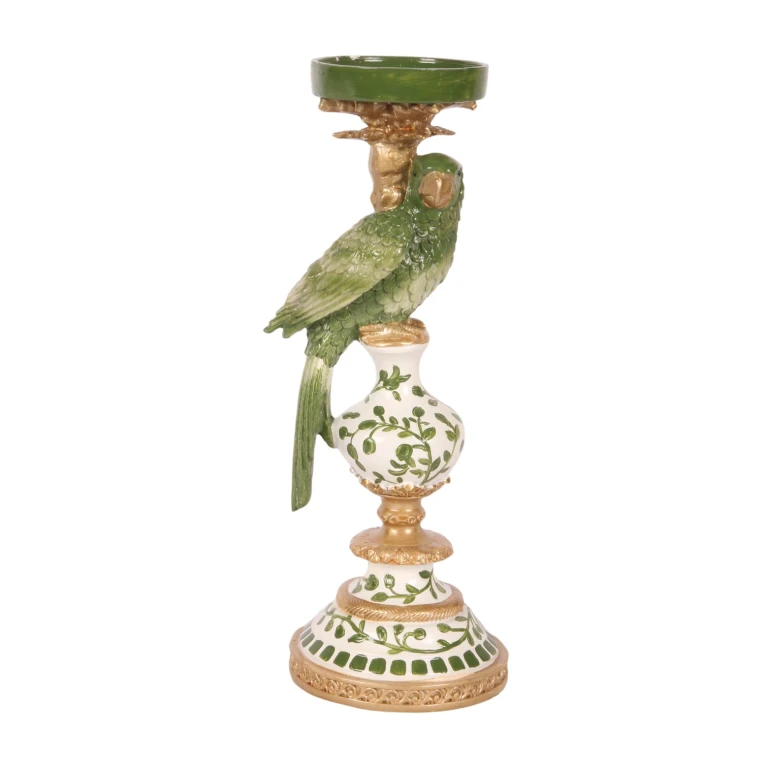 Candélabre Perroquet - 32 cm - vert - résine synthétique