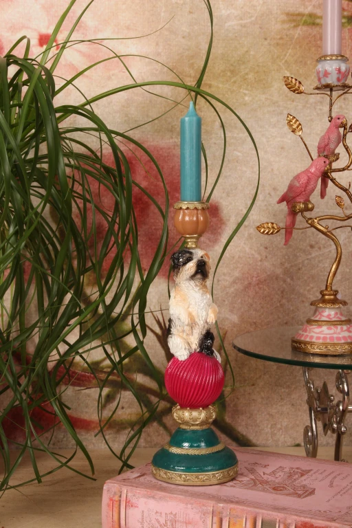 Candélabre chien - 28,5 cm - multicolore - résine synthétique