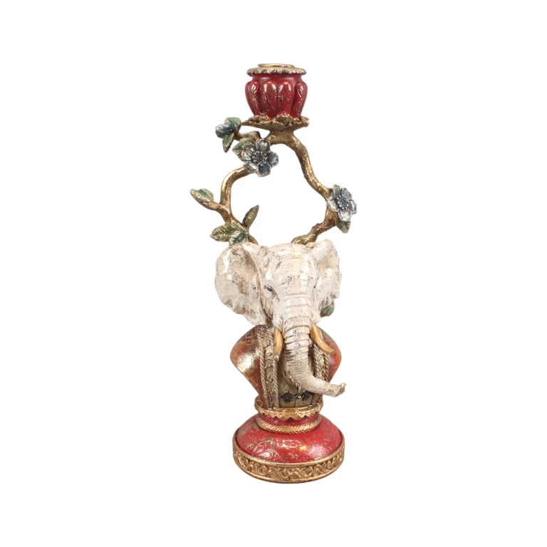 Candélabre éléphant - 31 cm - multicolore - résine artistique